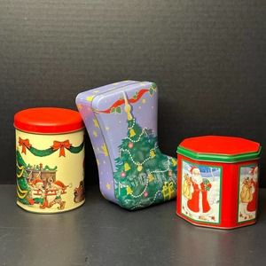 Christmas Cookie Tins, Set of 3 Beautiful Classic Holiday designs, Tree Stocking